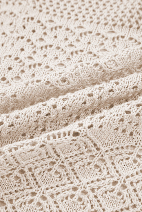 Mix Pattern Hollowed Knit Open Front Cardigan